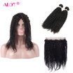 Alot Malaysian Virgin Human Hair 360 Lace Frontal With Bundles Clousre Kinky Curly 360 Frontal With 2 pcs Curly