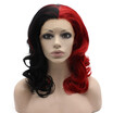 Iwona Synthetic Hair Lace Front Medium Long Wavy Half Black Red Two Tone Wig