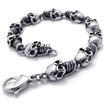 Hpolw Heavy Vintage Silver Black Biker Gothic Skull Stainless Steel Mens Bracelet