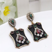 Vintage Turkish Women Heart Long Drop Earrings Resin Paint Flower Jewelry Antique Gold Color Retro Arabia India Bridal Bijoux
