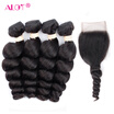 Alot Weaves Malaysian Loose Wave Hair With Lace Closure Free Part Remy Human Hair 4 Bundles With Closure
