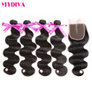 Mydiva Brazilian Body Wave Human Hair 4 Bundle With Closure Middle Part Hair Weave Bundles With Lace Closure 5pcslot Non Remy