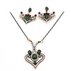 Vintage Turkish Women Heart Necklace Flower Earring Jewelry Sets Antique Color Tulip Flower Pendant Necklace Adjustable Earrings