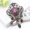 New Turkish Resin Brooch Pins Flower Jewelry For Women Hijab Pins Antique Gold Color Rhinestone Drop Pendant Brooches Broches