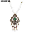 Elegent Turkish Women Long Dangle Pendant Flower Necklace Antique Gold Color Bead Strand Jewelry Indian Bohemia Banquet Bijoux