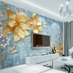 Custom 3D Photo Wallpaper Golden Jewelry Flowers Blue Textured Mediterranean Luxury European Style TV Background Wall Painting