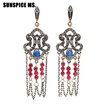 Sunspice Ms Vintage Earrings Inlaid Crystal Long Tassel Drop Earrings For Women Antique Gold Color Handmade Bohemia Jewelry