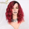AISI BEAUTY Short Hair Synthetic Water Wave Ombre Red Blue Pink Orange Wigs for Women Heat Resistant High temperature fiber