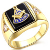 Hot Selling Natural Onyx 18k Gold Plated Masonic Memorial religious Party ring Size 7 8 9 10 11 12 13 14 15