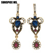 Elegent Turkish Women Long Hook Dangle Earrings Antique Gold Resin Flower Drop Earring Jewelry Indian Bohemia Wedding Bojoux