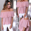 Hot Women Chiffon Casual Loose Ruffled Off the Shoulder T-Shirt Blouse Top Shirt