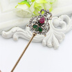 Vintage Turkish Women Double Side Flower Hair Clasp Arabia Resin Hairpin Jewelry Antique India Bride Comb Tight Updo Hair Sticks