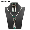 Handmade Beaded Necklace Earring Jewelry Sets Antique Gold Color Rurkish Women Long Tassels Earrings Flower Resin Wedding Chain