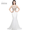 Sexy Sheer Back Beaded Lace Mermaid Prom Dress 2018 Long Cheap White Evening Gown