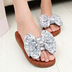Summer womens casual wear flat flower slippers leather cowhide bow beach shoes handmade word big flower slippers shoes