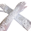 White Elastic Lace Long Full Finger Rhinestone Wedding Concealer Gloves