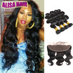 Brazilian Human Hair 13X4 Lace Frontal with Bundles 4 Bundles with Closure Brazilian Body Wave Virgin Hair Ear to Ear Frontal And
