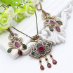 Ethnic Women Turkish Lock Tewelry Sets Antique Gold Color Rhinestone Princess Hook Earrings Resin Necklace Ladies Vintage Gift