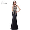 Womens Rhinestone Applique Sheer Maxi Long Evening Prom Party Dress