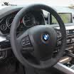 St Mark BMW four seasons special leather anti-velvet flip hair hand sewing steering wheel cover non-slip BMW 3 Series Li 05-12 pure black leather two sides punch black seam