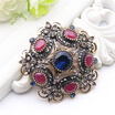 Antique Turkish Women Flower Brooch Pin Resin Retro Gold Color Hollow Round Star Brooches Broches Bridal Ethnic Jewelry Pins