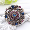 Vintage Round Resin Flower Turkish Brooch Pin For Women Antique Gold Color Arabesque Rhinestone Brooch Broches Lapel Scarf Pin