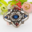 Trendy Turkish Women Round Resin Rhinestone Vintage Brooch Antique Gold Color Flower Corsage Indian Bohemia Ethnic Retro Jewelry