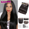 8A Brazilian Straight Virgin Hair Weaves 4 Bundles With Ear to Ear Lace Frontal Closures Peruvian Indian Malaysian Cambodian Remy