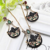 Vintage Turkish Women Flower Dangle Earrings Love Necklace Jewelry Sets Hollow Black Paint Antique Gold Resin Ethnic Bijoux