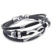 Hpolw Mens Womens Leather Bracelet Love Infinity Charm Cuff Bangle Black Silver