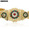 Elegent Turkish Women Round Resin Gold-Color Metal Waist Chain Belt Multicolor Hollow Flower Vintage Banquet Sash Body Jewelry