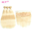Alot 613 Hair Brazilian virgin hair Straight Blonde Hair Bundles With Frontal 134 Ear to Ear 613 Blonde Color With Straight Bund
