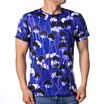Mens Flower Printed Short Sleeve Round Neck Casual Pullover Blue T-Shirts