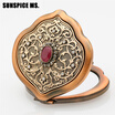 Handmade Turkish Women Retro resin Flowers Metal Portable Makeup Mirror Vintage Cosmetic Mirror Antique Gold Color Body Jewelry