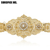Vintage European Women Hollow Flower Waist Chain Crystal Gold-Color Metal Belt Belly Chain Indian Turkish Royal Wedding Jewelry