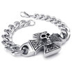 Hpolw Mens silver Stainless Steel Lobster Clasps Bracelet&Gothic Skullskeleton Cross Charm Biker Link hip hop Bracelets