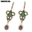 Elegent Turkish Women Long Hook Dangle Earrings Antique Gold Resin Flower Drop Earring Jewelry Indian Bohemia Wedding Bojoux