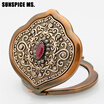 Body Jewelry Turkish Women Retro Embossed Flowers Metal Portable Mirror antique Copper Makeup Mirror Vintage Cosmetic Mirror