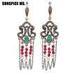 Sunspice Ms Vintage Earrings Inlaid Crystal Long Tassel Drop Earrings For Women Antique Gold Color Handmade Bohemia Jewelry