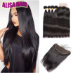 Ear to Ear Lace Frontal Closure With 4 Bundles Brazilian Virgin Hair Weaves Straight Indian Frontal And Bundles Human Hair Closure