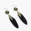 Bohemia style feather drop dangle long earring for women black red fashion vintage jewelry E2095