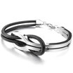 Hpolw Men&Womens Stainless Steel 316L Genuine Leather BraceletBangle Cuff Silver Black Infinity Love Sign Elegant