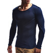 2018 New Mens Fashion Round Neck Long Sleeves Stitching Striped Solid Slim T-Shirt Sports Outdoor Fitness Top