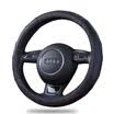 MUNIUREN leather car handle steering wheel cover strong&durable four seasons universal car cover B black medium