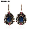 New Turkish Women Long Hook Vintage Earrings Water Drop Resin Antique Gold Color Ethnic Jewelry Indian Bridal Wedding Bijoux