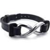 Hpolw Mens Womens Leather Stainless Steel Bracelet Love Infinity Charm Bangle Black Silver