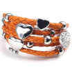Hpolw Stainless Steel Heart Charms Braided Leather Womens Bracelet White Silver Orange