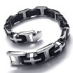 Hpolw Mens Stainless Steel Rubber Cross Bracelet - Black Silver - 82 Inch