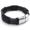 Hpolw Mens Surfer handmade Black Genuine Leather&Stainless Steel Spring buckle Bracelet12mm - 8" 85" 9" inch