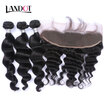 8A Malaysian Loose Wave Virgin Hair With Lace Frontal Closure 3 Bundles Wavy Curly Human Hair Weave Closure 4Pcs Lot Natural Black
